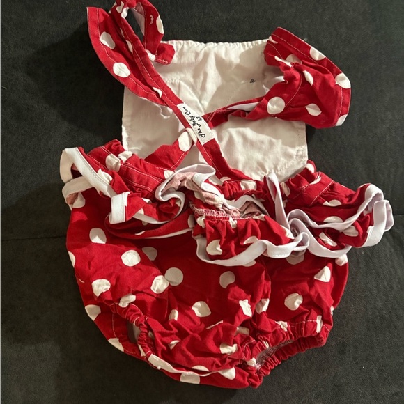 Handmade Red Polka Dot Minnie Mouse Romper - Picture 2 of 3